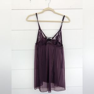 Victoria's Secret Lace Up Sheer Babydoll Set, Size L